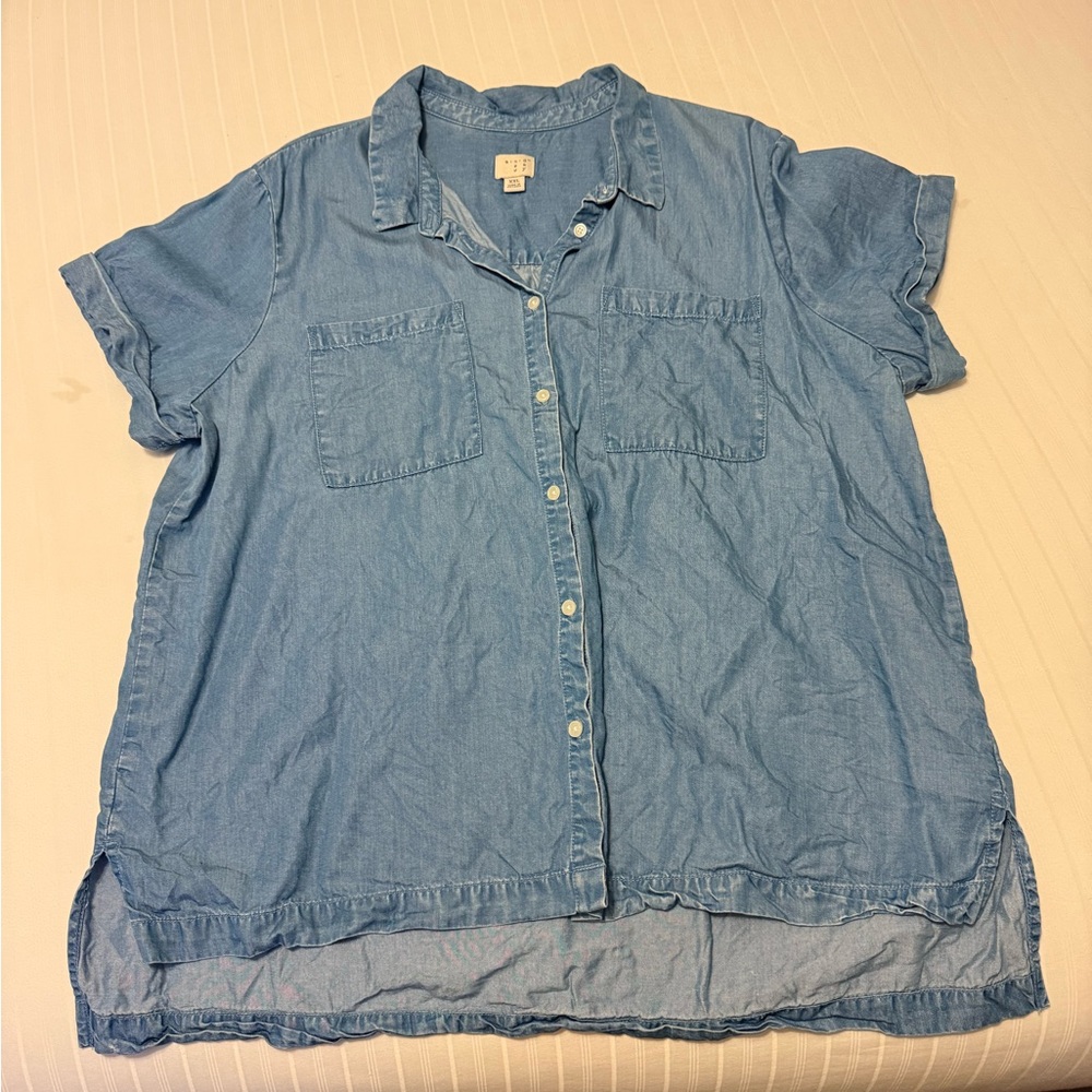 Light Blue Denim Button-Up Shirt